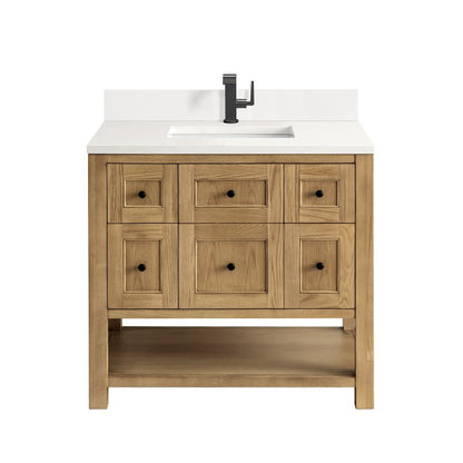 James Martin - Breckenridge 36" Single Vanity, Light Natural Oak w/ Single Hole 3 CM White Zeus Top & Backsplash - 330-V36-LNO-1WZ view 1