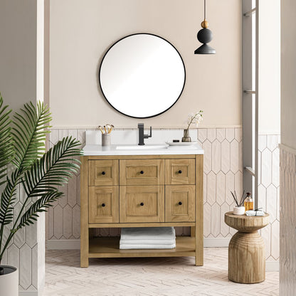 James Martin - Breckenridge 36" Single Vanity, Light Natural Oak w/ Single Hole 3 CM White Zeus Top & Backsplash - 330-V36-LNO-1WZ view 3