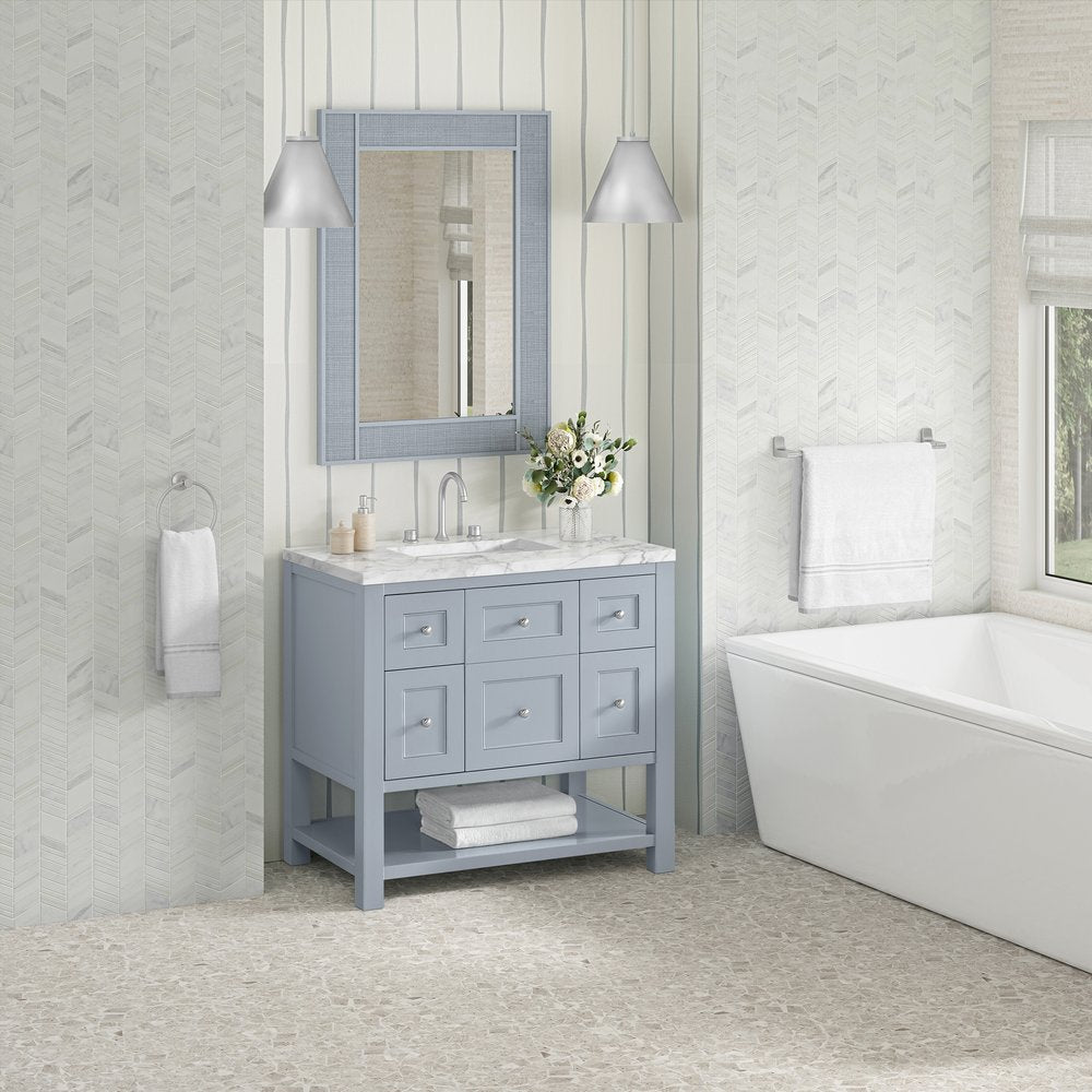 James Martin - Breckenridge 36" Single Vanity, Serenity Blue, w/ 3 CM Carrara Marble Top - 330-V36-SRB-3CAR view 4