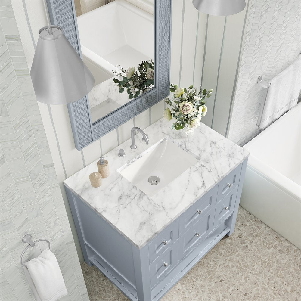 James Martin - Breckenridge 36" Single Vanity, Serenity Blue, w/ 3 CM Carrara Marble Top - 330-V36-SRB-3CAR view 7