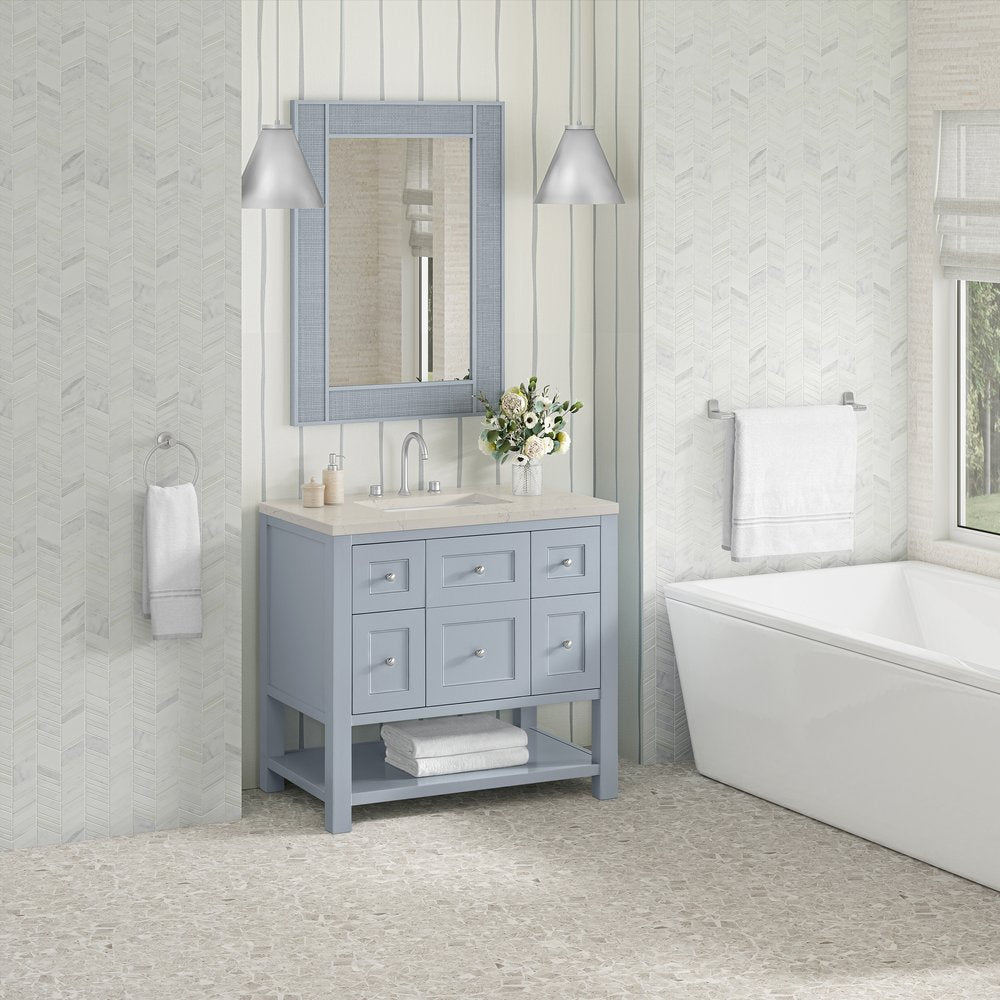 James Martin - Breckenridge 36" Single Vanity, Serenity Blue, w/ 3 CM Siberian Silestone Top - 330-V36-SRB-3SFR view 4