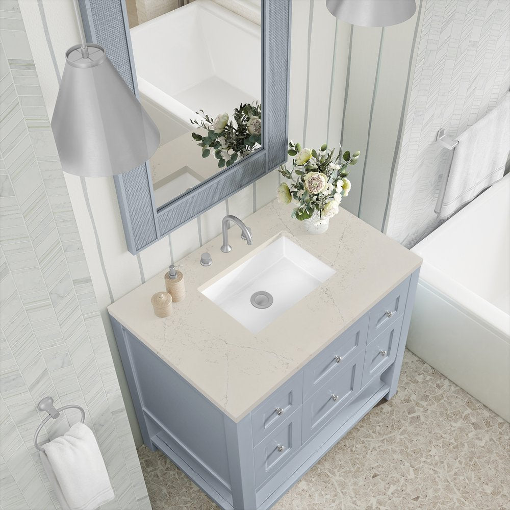 James Martin - Breckenridge 36" Single Vanity, Serenity Blue, w/ 3 CM Siberian Silestone Top - 330-V36-SRB-3SFR view 7