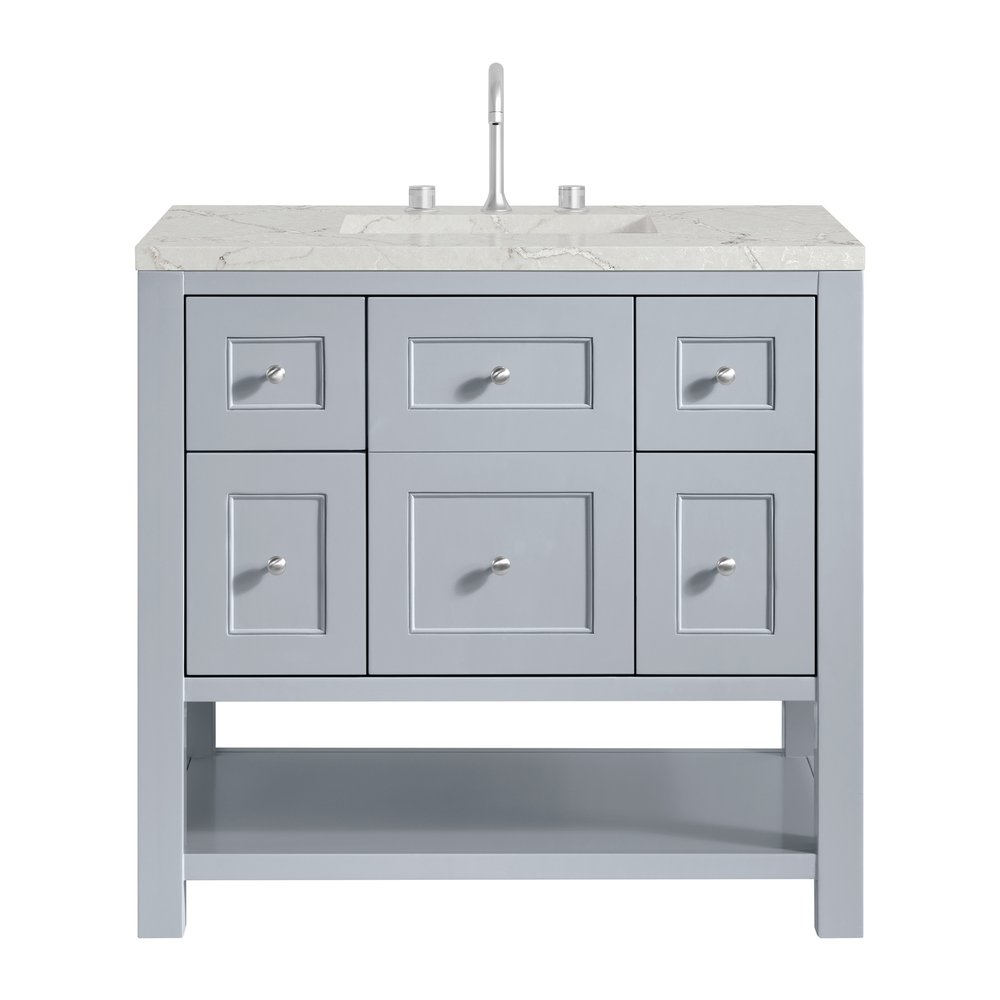 James Martin - Breckenridge 36" Single Vanity, Serenity Blue, w/ 3 CM Victorian Silver Quartz Top - 330-V36-SRB-3VSL view 1