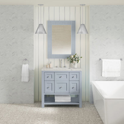 James Martin - Breckenridge 36" Single Vanity, Serenity Blue, w/ 3 CM Victorian Silver Quartz Top - 330-V36-SRB-3VSL view 3