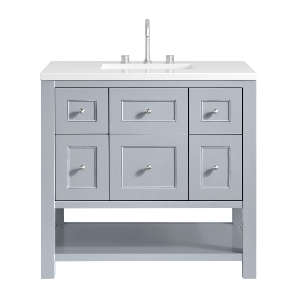 James Martin - Breckenridge 36" Single Vanity, Serenity Blue, w/ 3 CM White Zeus Quartz Top - 330-V36-SRB-3WZ view 1