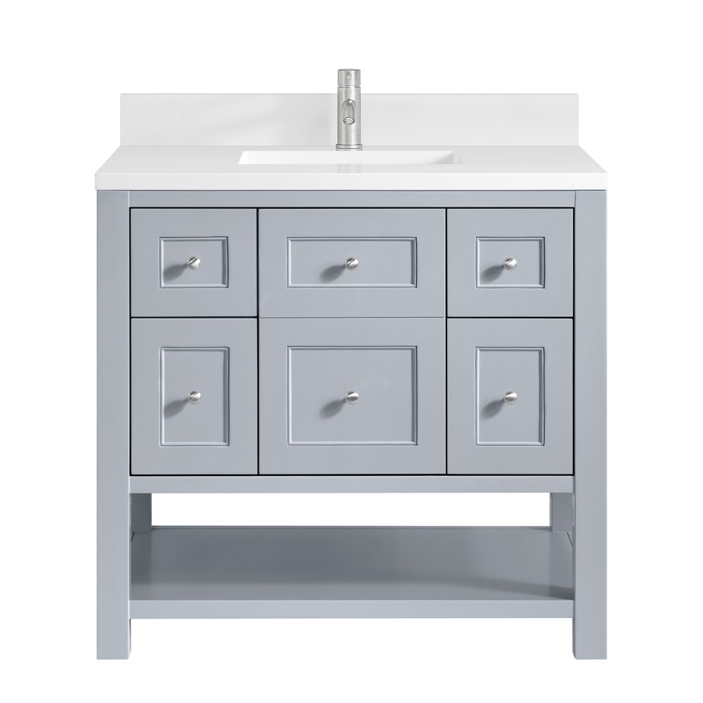 James Martin - Breckenridge 36" Single Vanity, Serenity Blue, w/ Single Hole 3 CM White Zeus Quartz Top & Backsplash - 330-V36-SRB-1WZ view 1