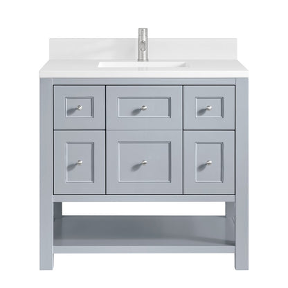 James Martin - Breckenridge 36" Single Vanity, Serenity Blue, w/ Single Hole 3 CM White Zeus Quartz Top & Backsplash - 330-V36-SRB-1WZ view 1