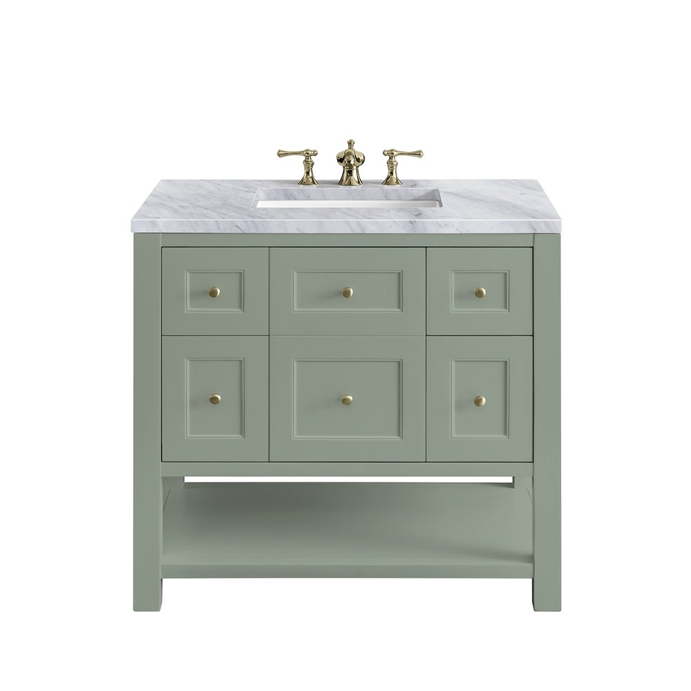James Martin - Breckenridge 36" Single Vanity, Smokey Celadon w/ 3 CM Carrara Marble Top - 330-V36-SC-3CAR view 1