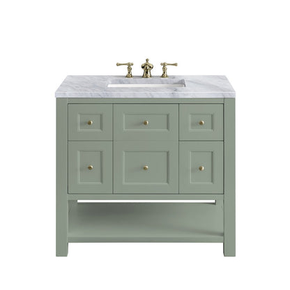 James Martin - Breckenridge 36" Single Vanity, Smokey Celadon w/ 3 CM Carrara Marble Top - 330-V36-SC-3CAR view 1
