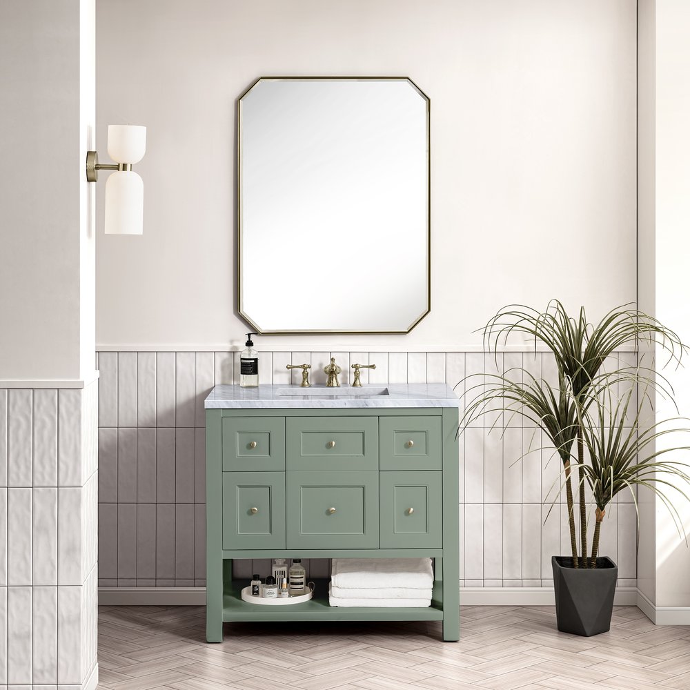 James Martin - Breckenridge 36" Single Vanity, Smokey Celadon w/ 3 CM Carrara Marble Top - 330-V36-SC-3CAR view 3