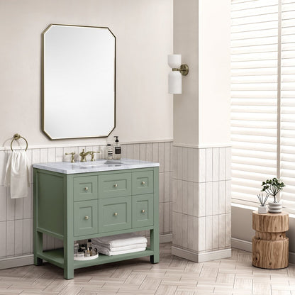 James Martin - Breckenridge 36" Single Vanity, Smokey Celadon w/ 3 CM Carrara Marble Top - 330-V36-SC-3CAR view 4