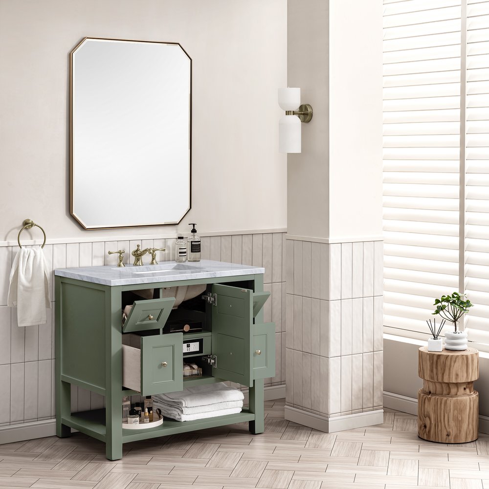 James Martin - Breckenridge 36" Single Vanity, Smokey Celadon w/ 3 CM Carrara Marble Top - 330-V36-SC-3CAR view 5