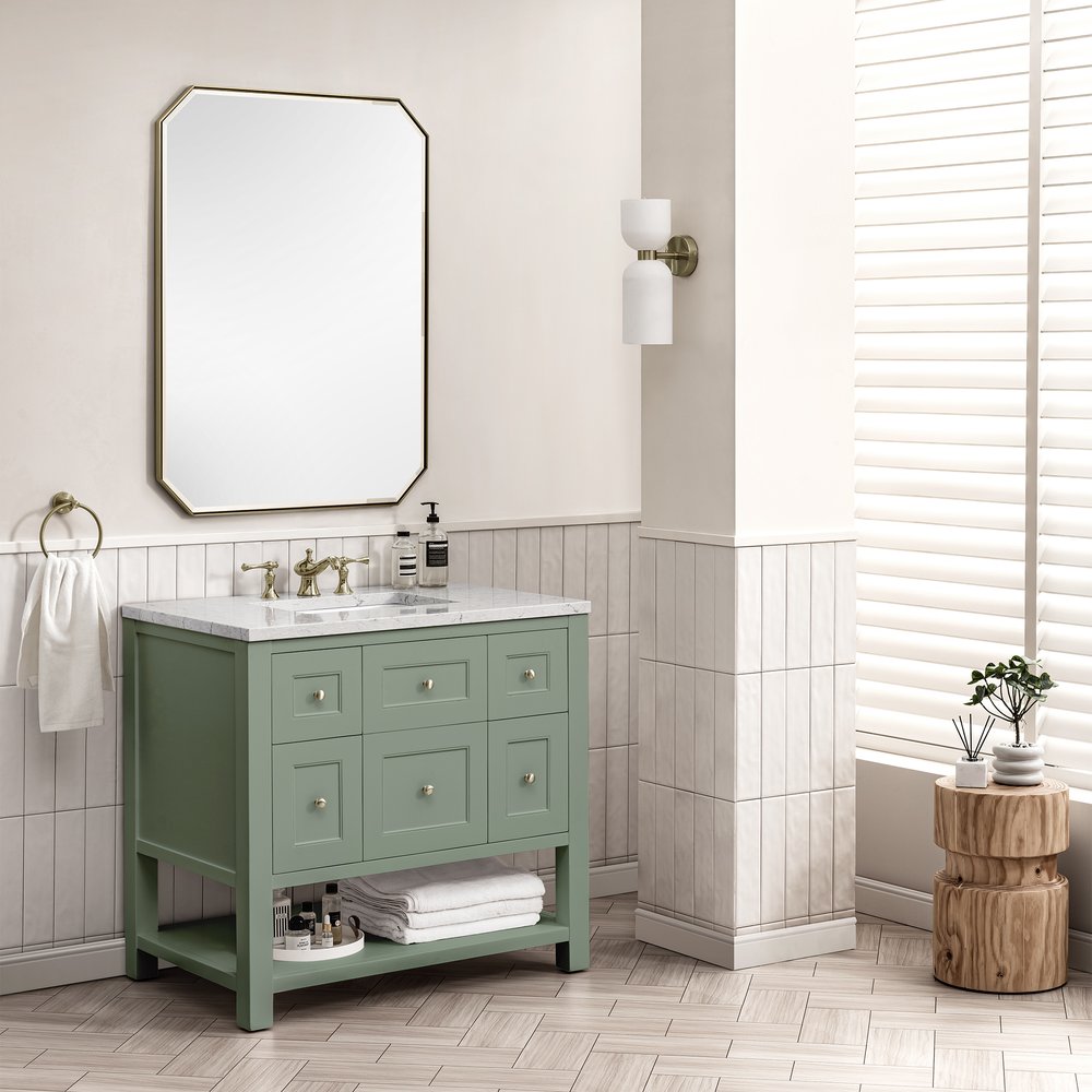 James Martin - Breckenridge 36" Single Vanity, Smokey Celadon w/ 3 CM Eternal Jasmine Pearl Top - 330-V36-SC-3EJP view 3