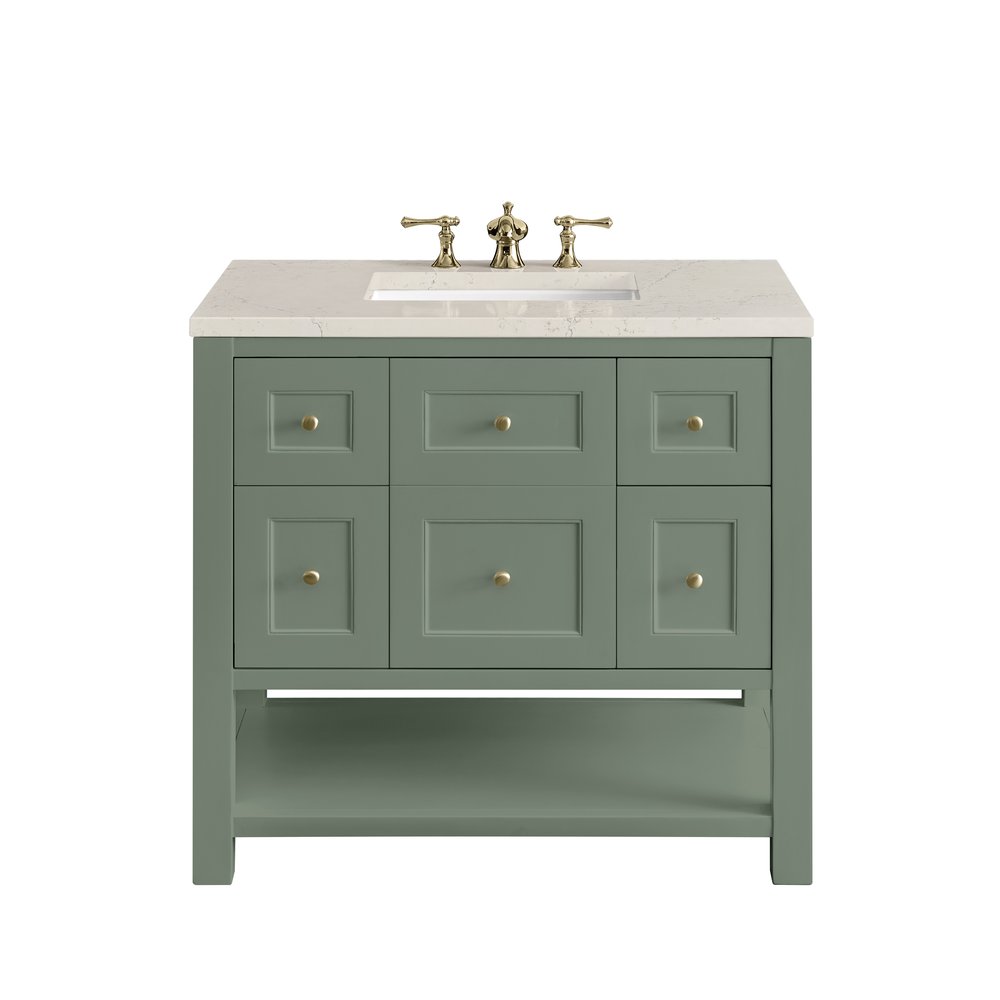 James Martin - Breckenridge 36" Single Vanity, Smokey Celadon, w/ 3 CM Siberian Silestone Top - 330-V36-SC-3SFR view 1