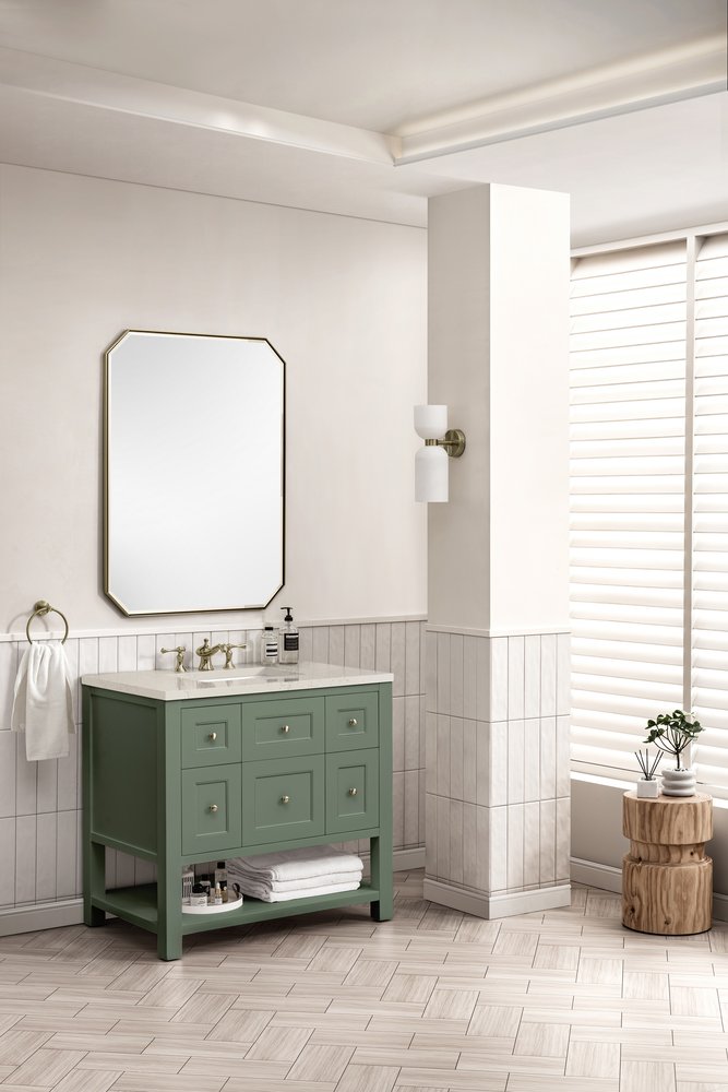 James Martin - Breckenridge 36" Single Vanity, Smokey Celadon, w/ 3 CM Siberian Silestone Top - 330-V36-SC-3SFR view 4