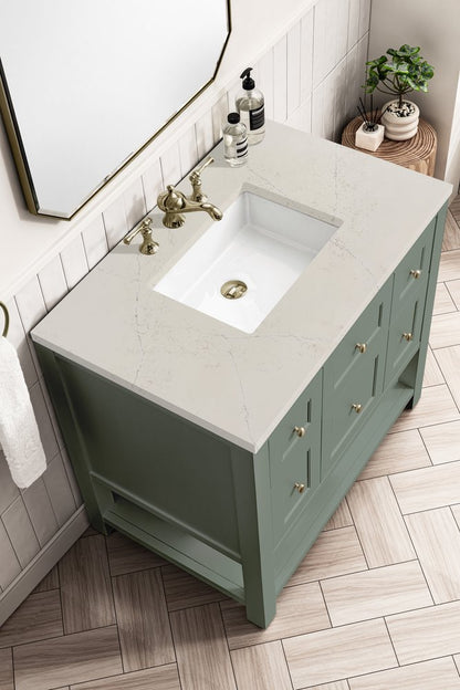 James Martin - Breckenridge 36" Single Vanity, Smokey Celadon, w/ 3 CM Siberian Silestone Top - 330-V36-SC-3SFR view 7