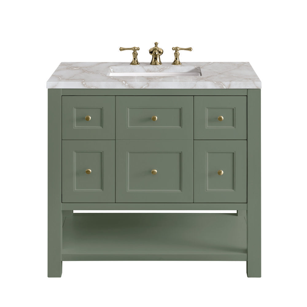 James Martin - Breckenridge 36" Single Vanity, Smokey Celadon w/ 3 CM Victorian Silver Top - 330-V36-SC-3VSL view 1
