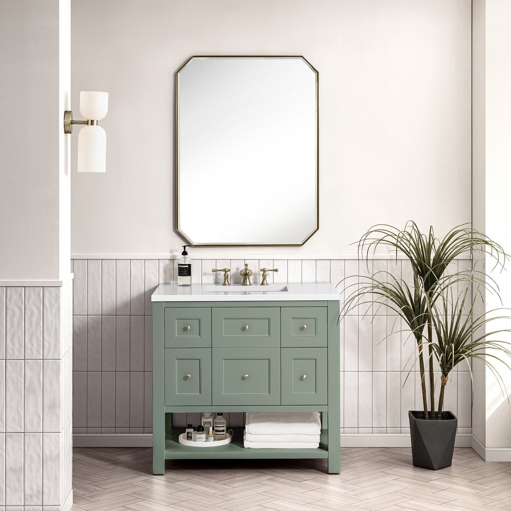 James Martin - Breckenridge 36" Single Vanity, Smokey Celadon w/ 3 CM White Zeus Top - 330-V36-SC-3WZ view 3