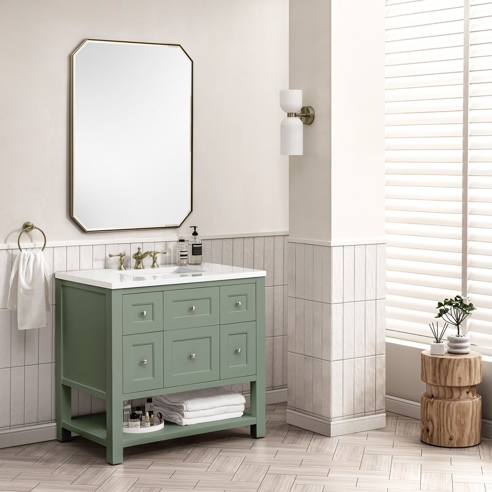 James Martin - Breckenridge 36" Single Vanity, Smokey Celadon w/ 3 CM White Zeus Top - 330-V36-SC-3WZ view 4