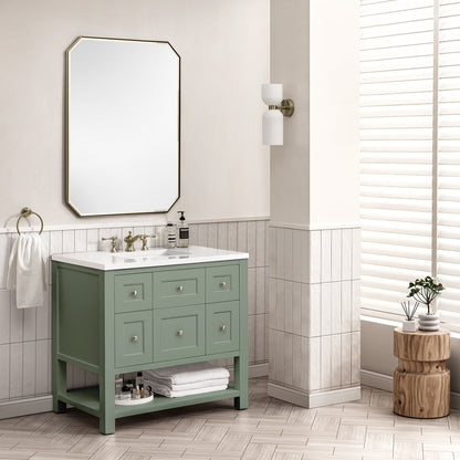 James Martin - Breckenridge 36" Single Vanity, Smokey Celadon w/ 3 CM White Zeus Top - 330-V36-SC-3WZ view 4