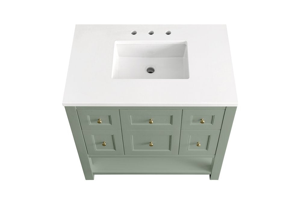 James Martin - Breckenridge 36" Single Vanity, Smokey Celadon w/ 3 CM White Zeus Top - 330-V36-SC-3WZ view 7