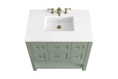 James Martin - Breckenridge 36" Single Vanity, Smokey Celadon w/ 3 CM White Zeus Top - 330-V36-SC-3WZ view 8