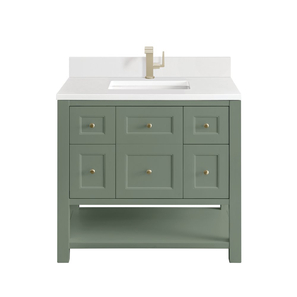 James Martin - Breckenridge 36" Single Vanity, Smokey Celadon w/ Single Hole 3 CM White Zeus Top & Backsplash - 330-V36-SC-1WZ view 1
