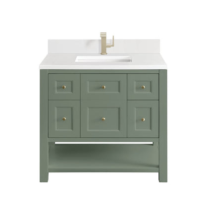 James Martin - Breckenridge 36" Single Vanity, Smokey Celadon w/ Single Hole 3 CM White Zeus Top & Backsplash - 330-V36-SC-1WZ view 1