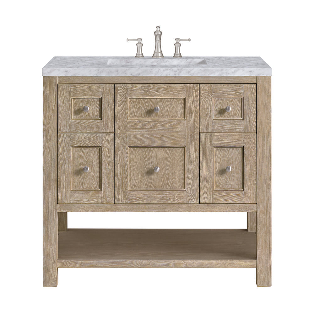 James Martin - Breckenridge 36" Single Vanity, Whitewashed Oak w/ 3 CM Carrara White Marble Top - 330-V36-WWO-3CAR view 1