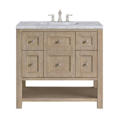 James Martin - Breckenridge 36" Single Vanity, Whitewashed Oak w/ 3 CM Carrara White Marble Top - 330-V36-WWO-3CAR view 1