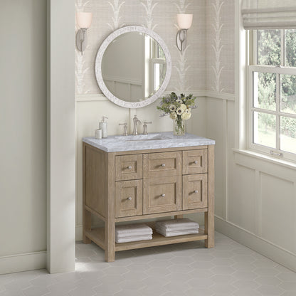 James Martin - Breckenridge 36" Single Vanity, Whitewashed Oak w/ 3 CM Carrara White Marble Top - 330-V36-WWO-3CAR view 4