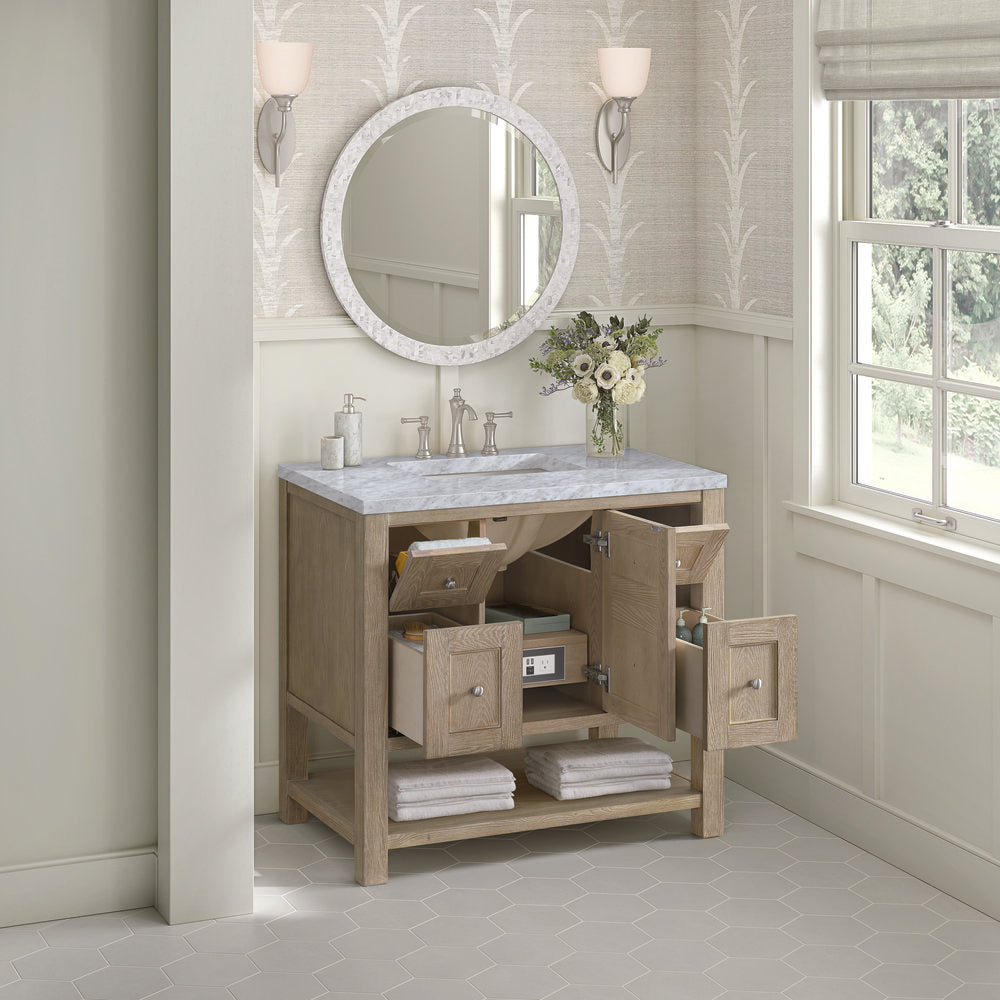 James Martin - Breckenridge 36" Single Vanity, Whitewashed Oak w/ 3 CM Carrara White Marble Top - 330-V36-WWO-3CAR view 5