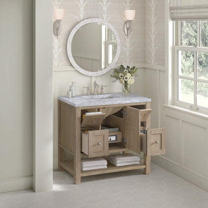James Martin - Breckenridge 36" Single Vanity, Whitewashed Oak w/ 3 CM Carrara White Marble Top - 330-V36-WWO-3CAR view 5