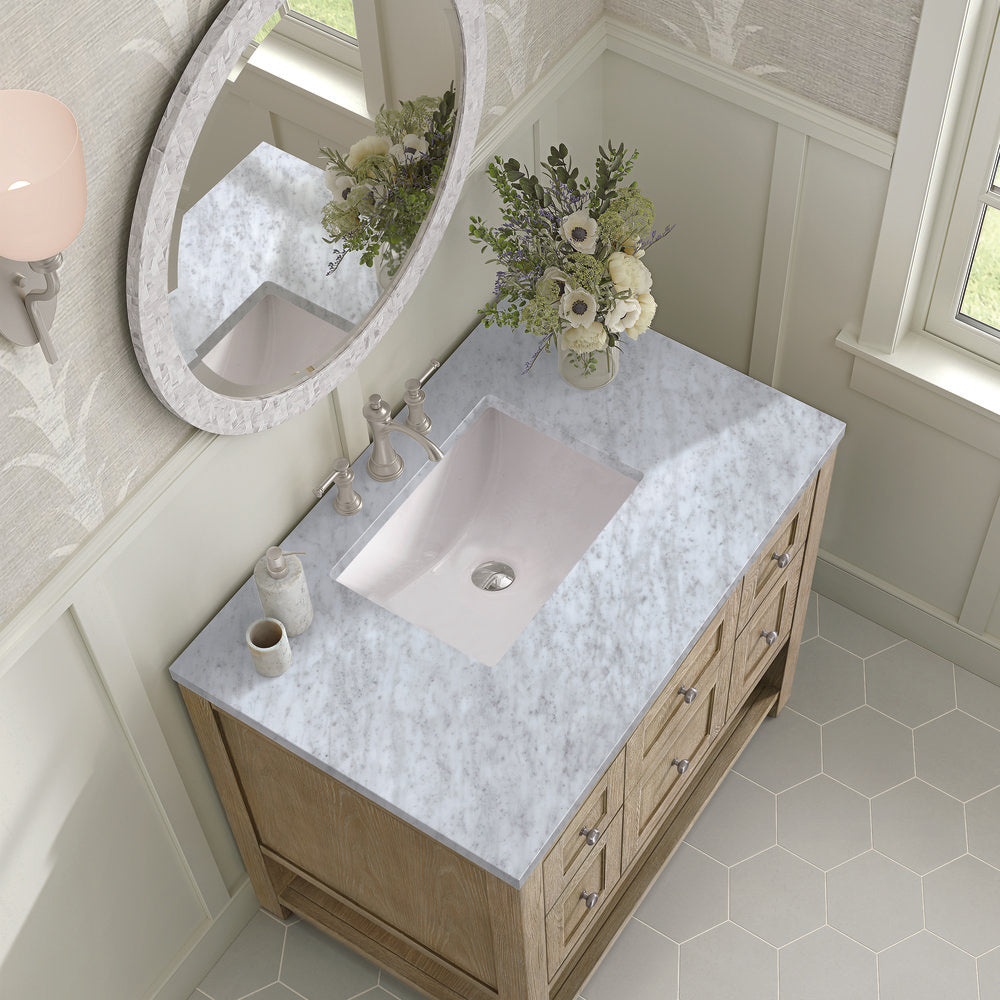 James Martin - Breckenridge 36" Single Vanity, Whitewashed Oak w/ 3 CM Carrara White Marble Top - 330-V36-WWO-3CAR view 7