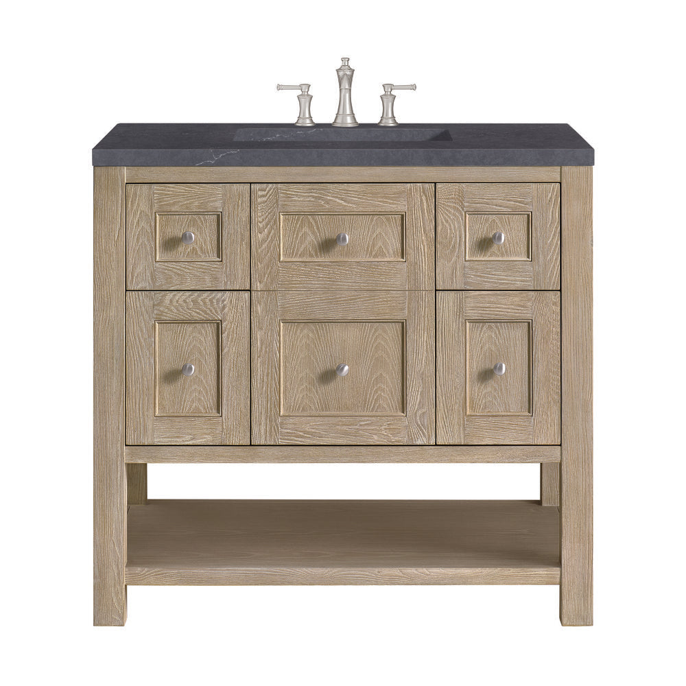 James Martin - Breckenridge 36" Single Vanity, Whitewashed Oak w/ 3 CM Charcoal Soapstone Silestone Top - 330-V36-WWO-3CSP view 1