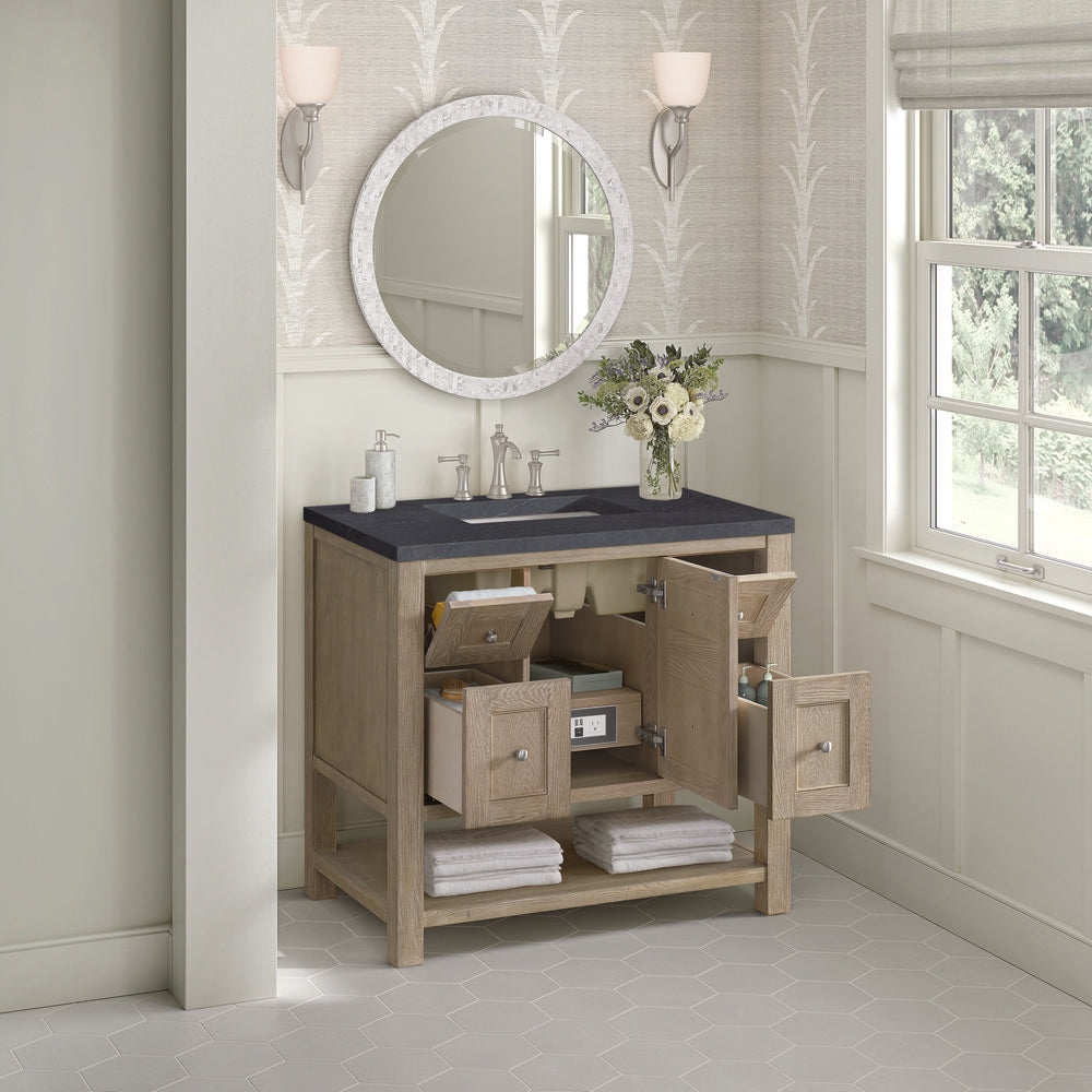 James Martin - Breckenridge 36" Single Vanity, Whitewashed Oak w/ 3 CM Charcoal Soapstone Silestone Top - 330-V36-WWO-3CSP view 5