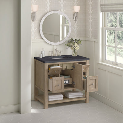 James Martin - Breckenridge 36" Single Vanity, Whitewashed Oak w/ 3 CM Charcoal Soapstone Silestone Top - 330-V36-WWO-3CSP view 5