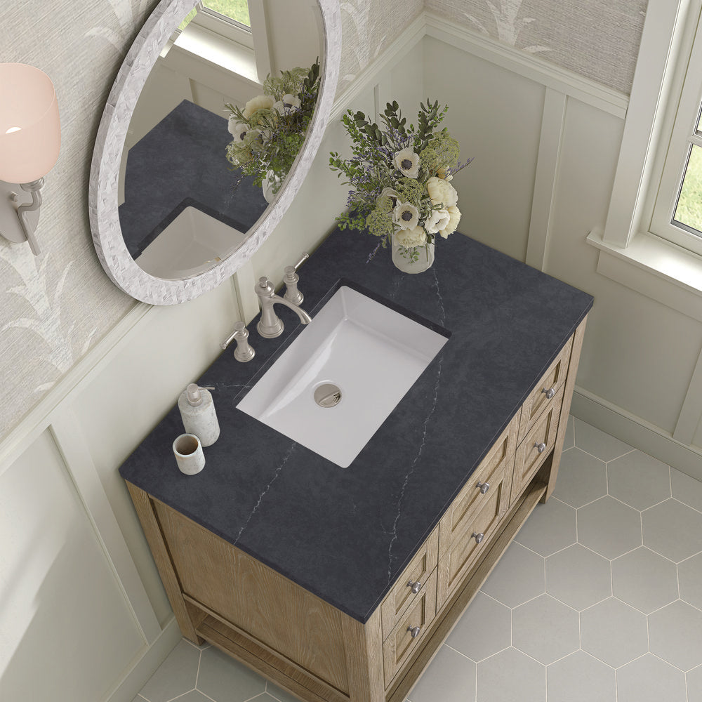 James Martin - Breckenridge 36" Single Vanity, Whitewashed Oak w/ 3 CM Charcoal Soapstone Silestone Top - 330-V36-WWO-3CSP view 7