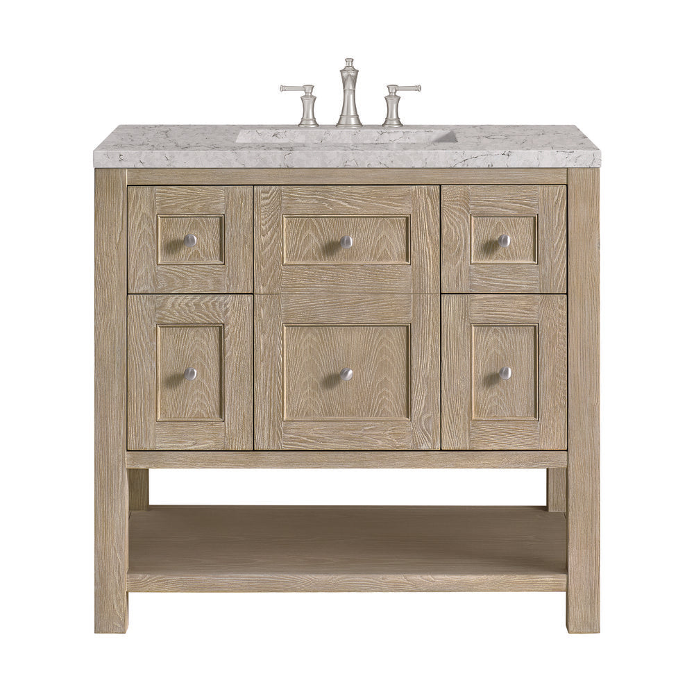 James Martin - Breckenridge 36" Single Vanity, Whitewashed Oak w/ 3 CM Eternal Jasmine Pearl Silestone Top - 330-V36-WWO-3EJP view 1