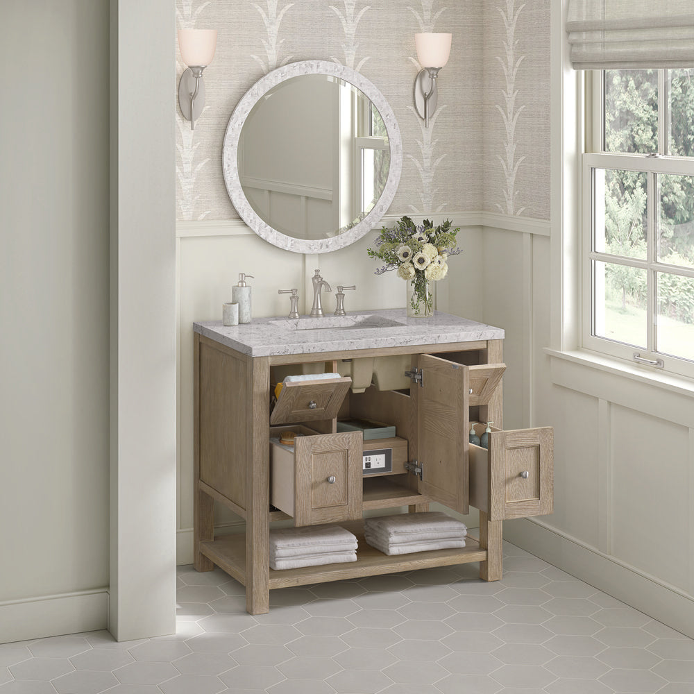James Martin - Breckenridge 36" Single Vanity, Whitewashed Oak w/ 3 CM Eternal Jasmine Pearl Silestone Top - 330-V36-WWO-3EJP view 5