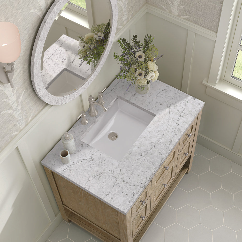 James Martin - Breckenridge 36" Single Vanity, Whitewashed Oak w/ 3 CM Eternal Jasmine Pearl Silestone Top - 330-V36-WWO-3EJP view 7