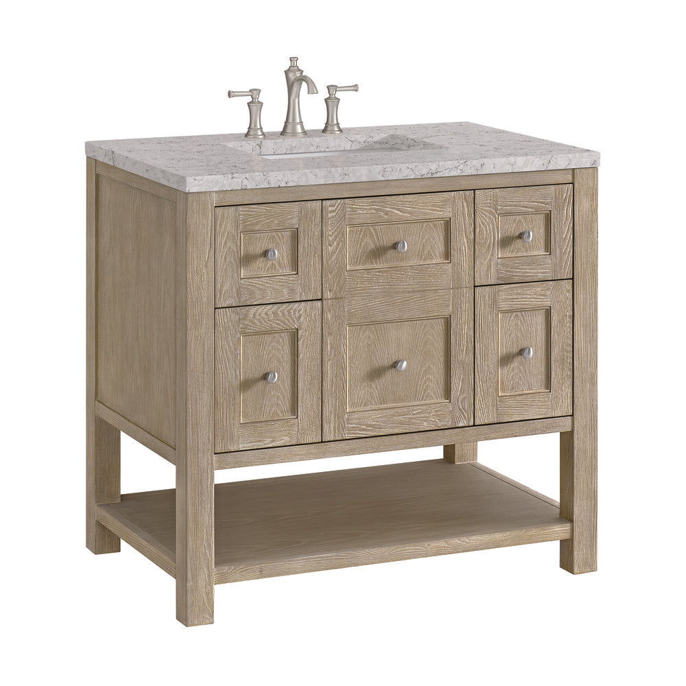 James Martin - Breckenridge 36" Single Vanity, Whitewashed Oak w/ 3 CM Eternal Jasmine Pearl Silestone Top - 330-V36-WWO-3EJP view 9
