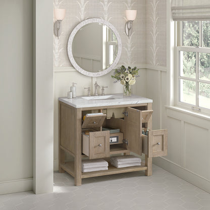 James Martin - Breckenridge 36" Single Vanity, Whitewashed Oak w/ 3 CM Ethereal Noctis Silestone Top - 330-V36-WWO-3ENC view 5