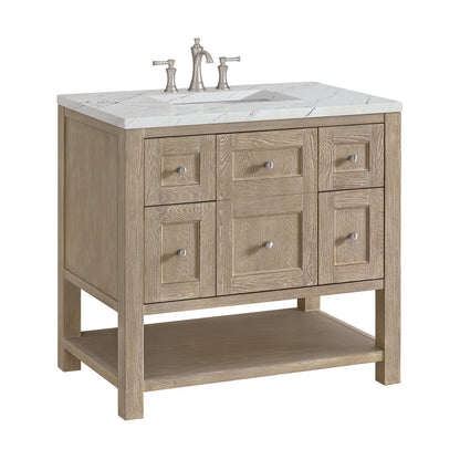 James Martin - Breckenridge 36" Single Vanity, Whitewashed Oak w/ 3 CM Ethereal Noctis Silestone Top - 330-V36-WWO-3ENC view 9