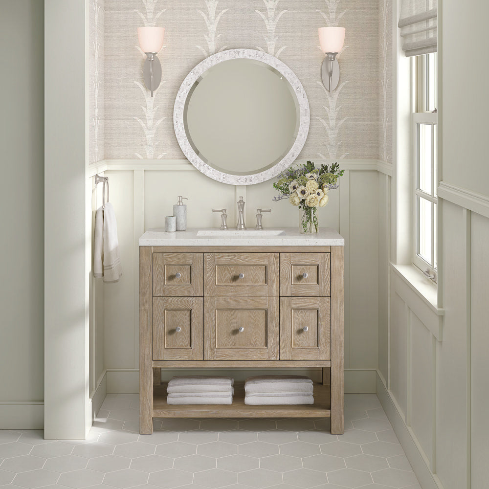 James Martin - Breckenridge 36" Single Vanity, Whitewashed Oak w/ 3 CM Lime Delight Silestone Top - 330-V36-WWO-3LDL view 3