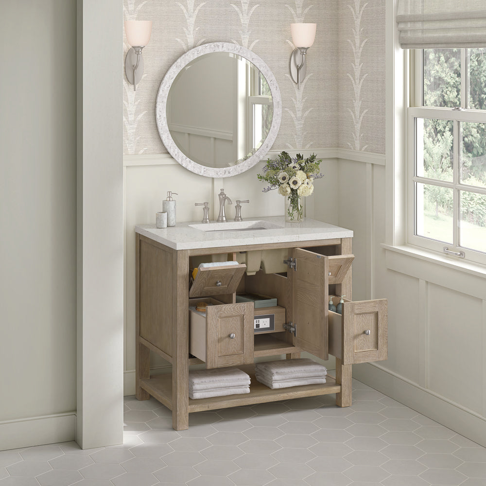 James Martin - Breckenridge 36" Single Vanity, Whitewashed Oak w/ 3 CM Lime Delight Silestone Top - 330-V36-WWO-3LDL view 5