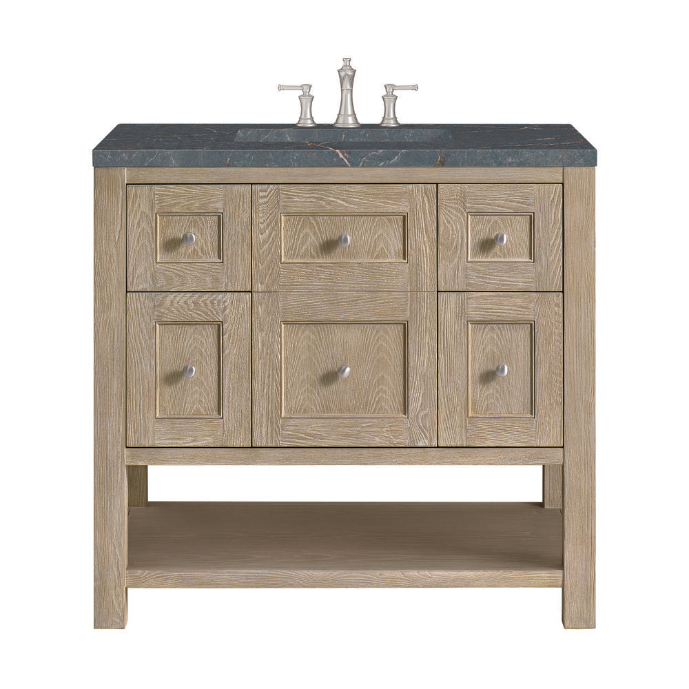 James Martin - Breckenridge 36" Single Vanity, Whitewashed Oak w/ 3 CM Parisien Bleu Silestone Top - 330-V36-WWO-3PBL view 1