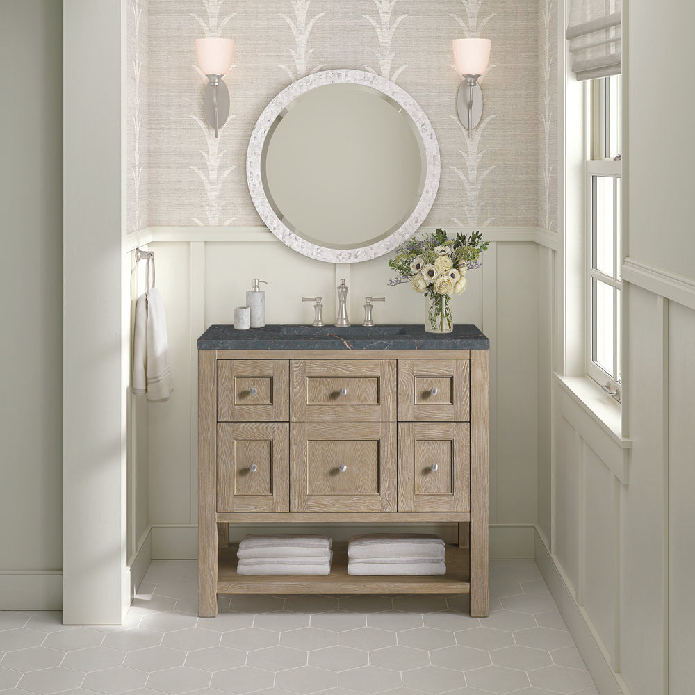 James Martin - Breckenridge 36" Single Vanity, Whitewashed Oak w/ 3 CM Parisien Bleu Silestone Top - 330-V36-WWO-3PBL view 3
