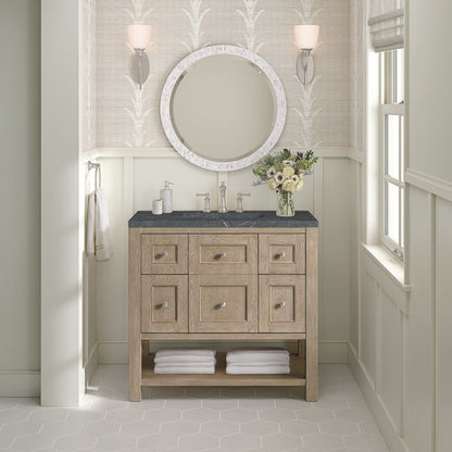 James Martin - Breckenridge 36" Single Vanity, Whitewashed Oak w/ 3 CM Parisien Bleu Silestone Top - 330-V36-WWO-3PBL view 3