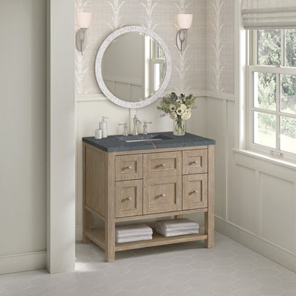 James Martin - Breckenridge 36" Single Vanity, Whitewashed Oak w/ 3 CM Parisien Bleu Silestone Top - 330-V36-WWO-3PBL view 4